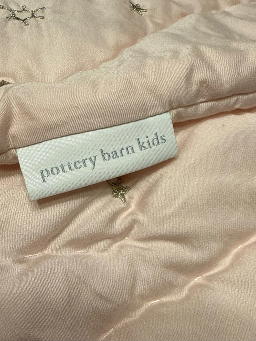 Pottery Barn Kids Pale Pink Quilted Baby Blanket with Star & Moon Embroidery
